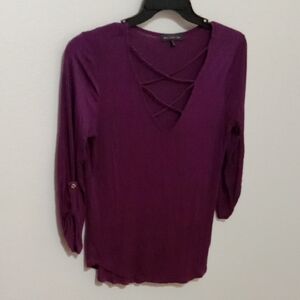 West Coast Love Dark Purple Cut Out 3/4 Sleeve Blouse